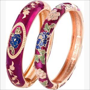 Alloy Crystal Enamel Filigree Rose Flower Hollowed Bangle Bracelet